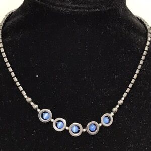 Hematite & Dyed Blue Cat's Eye Collar Necklace Screw Clasp Punk Rock
